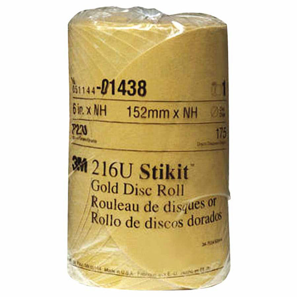 Stikit Gold Disc Rolls 216U, Aluminum Oxide, 6 in Dia., 220 Grit 405-051144-01438