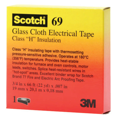 Glass Cloth Electrical Tape 69, 1/2 in x 66 ft, White 500-100836