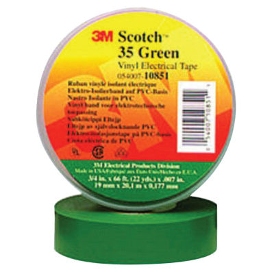 Vinyl Electrical Color Coding Tape, 35, 3/4 in W x 66 ft L, Green 500-108511