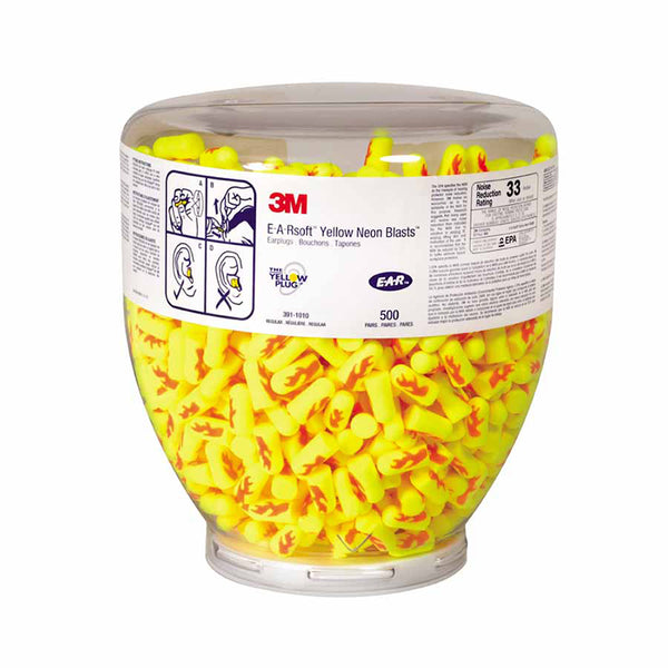 E-A-Rsoft Yellow Neons Foam Earplug, Polyurethane, Uncorded, Clear Bottle 247-391-1010