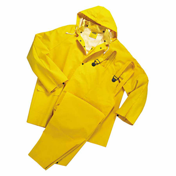 3-Pc Rainsuit, Jacket/Hood/Overalls, 0.35 mm, PVC Over Polyester, Yellow, Large 101-9000-L