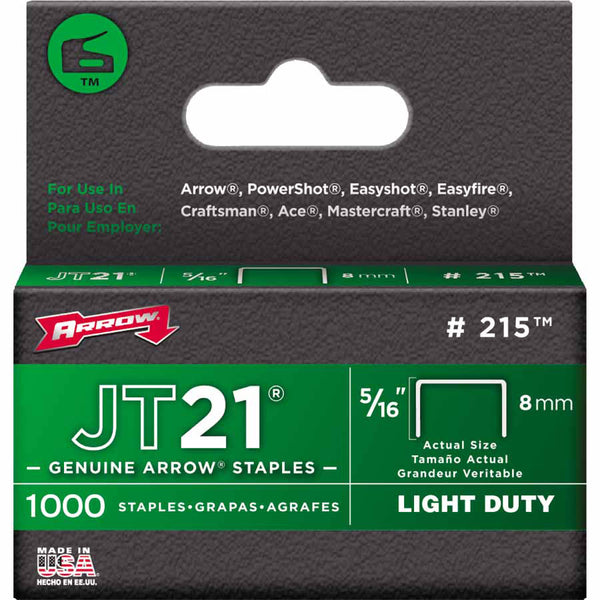 JT21 Type Staples, 5/16 in, Steel, 1,000 PK 091-215