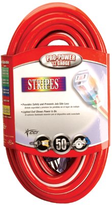 Stripes Extension Cord, 100 ft, 1 Outlet, Red/White/Blue 172-02549USA1