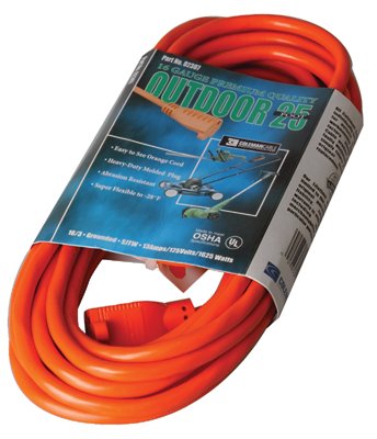 Vinyl Extension Cord, 25 ft, 1 Outlet, Orange 172-02307