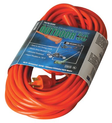 Vinyl Extension Cord, 50 ft, 1 Outlet, Orange 172-02308