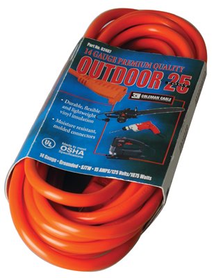 Vinyl Extension Cord, 25 ft, 1 Outlet, Red 172-02407