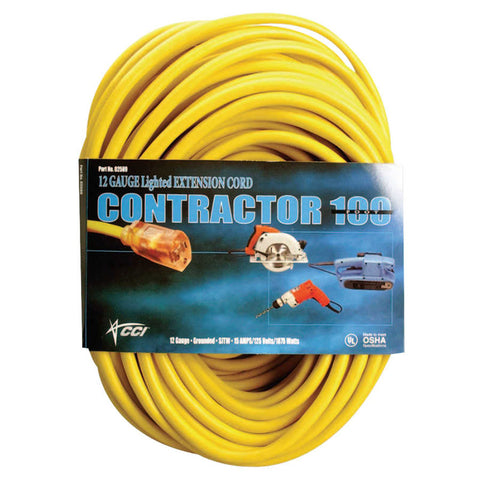 Vinyl Extension Cord, 50 ft, 1 Outlet, Yellow 172-02588-0002