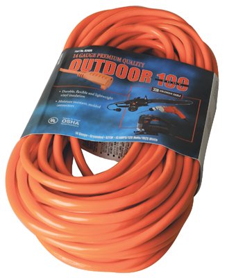 Vinyl Extension Cord, 100 ft, 1 Outlet, Red 172-02409