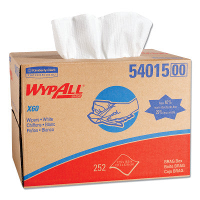 X60 Cloth Wiper, White, 11.1 in W x 16.8 in L, Brag Box, 252 Sheets/Box 412-54015