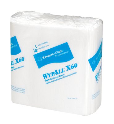 X60 Cloth Wiper, White, 12.5 in W x 12 in L, 1/4 Fold, 76 Sheets/Box 412-34865