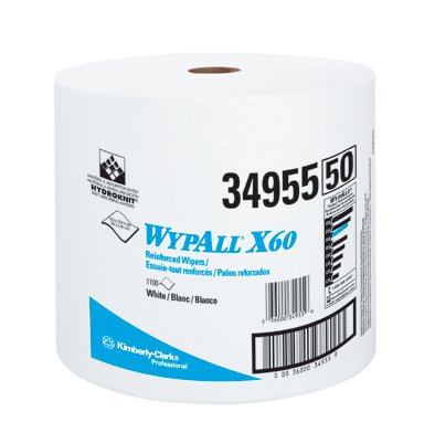 X60 Cloth Wiper, White, 13.4 in W x 12.4 in L, Jumbo Roll, 1,100 Sheets/Roll 412-34955