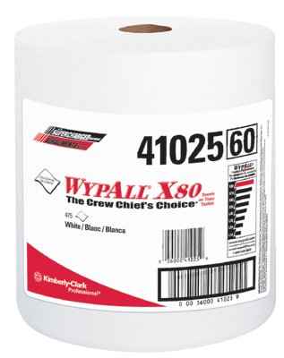 X80 Heavy-Duty Cloth, White, 12.2 in W x 12.4 in L, 475 Sheets/RL, Jumbo Roll 412-41025