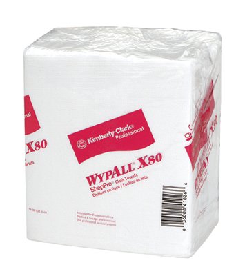 X80 Heavy-Duty Cloth, White, 12.5 in W x 12 in L, 50 Sheets/PK, 1/4 Fold 412-41026