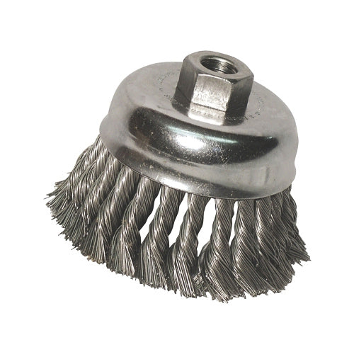 Knot Wire Cup Brush, 6 in Dia., 5/8-11 Arbor, .035 in Carbon Steel Wire 102-93996