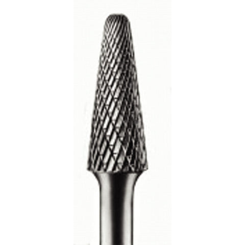 Carbide Taper/Radius Bur Bit, 1/2"Dia. x 1 1/8"L Cut, 1/4" Shank, Alt. Diamond 419-25162