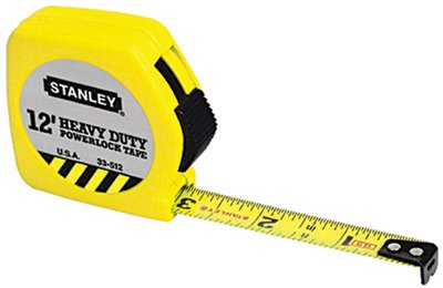 Powerlock Tape Rules 1/2 in Wide Blade, 12 ft x 1/2 in, Inch/Decimal, Single Sided, Silver/Yellow 680-33-272