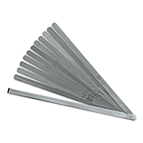 12 Blade Long Feeler Gauge Set, 0.0015 in to 0.020 in Thickness, Inch/Metric, 1/2 in x 12 in 577-000SL