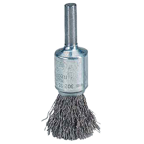 Crimped Wire Solid End Brush, Stainless Steel, 22,000 RPM, 1 in x 0.014 in 804-10023