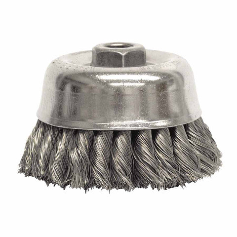 Heavy-Duty Knot Wire Cup Brush, 4 in Dia., 5/8-11 UNC Arbor, .014 in Steel 804-12756