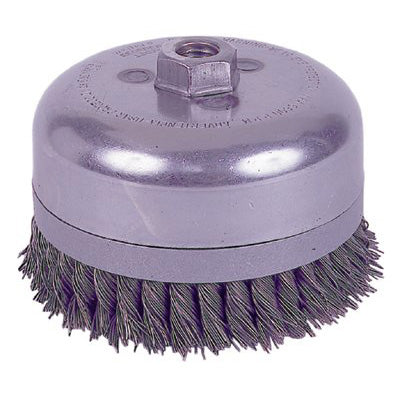 Extra Heavy-Duty Knot Wire Cup Brush, 5 in Dia., 5/8-11 UNC Arbor, 0.023 Wire 804-12120