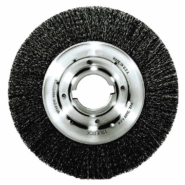 Medium-Face Crimped Wire Wheel, 10 in dia x 1-1/8 in W Face, 0.014 in Steel Wire, 3600 RPM 804-06160