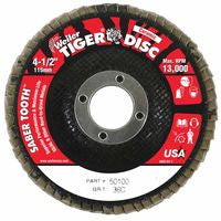 Saber Tooth Ceramic Flap Discs, 4 1/2 in, 36 Grit, 7/8 in Arbor, 13,000 rpm 804-50100