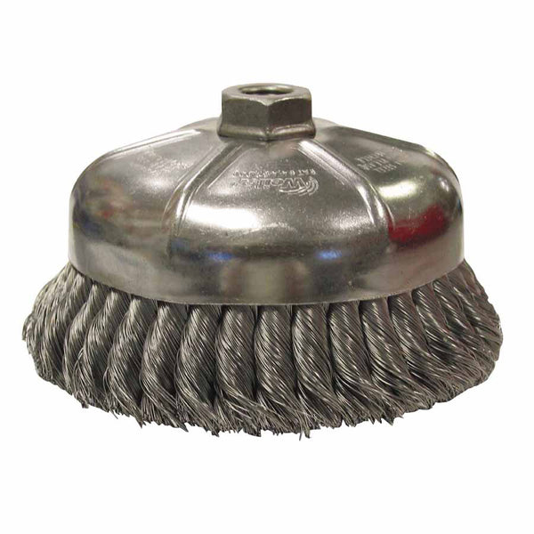 Single Row Heavy-Duty Knot Cup Brush, 6 in dia, 5/8-11 UNC, 0.023 Steel Wire 804-12856