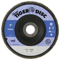 Tiger Disc Abrasive Flap Discs, 6 in, 40 Grit, 7/8 Arbor, 10,200 rpm 804-50649