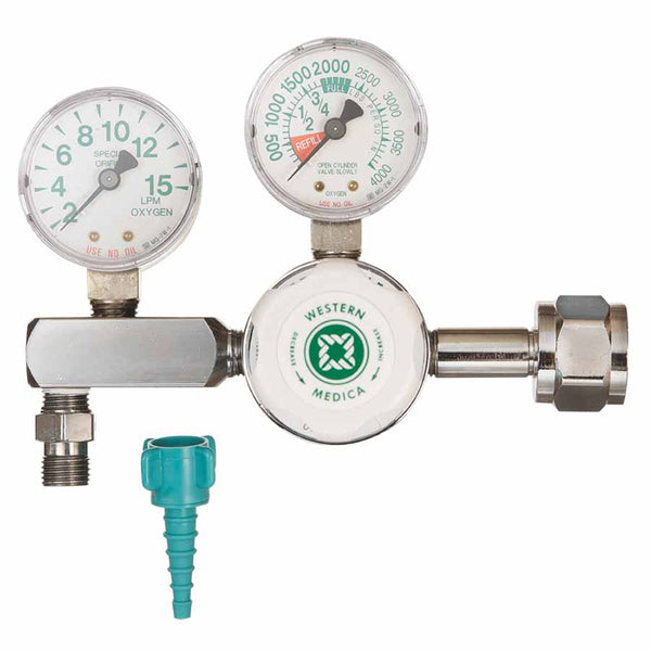 Oxygen Flow Gauge Regulator, 2 to 15 LPM, 3000 psi Inlet, CGA 540 Nut and Nipple 312-M1-540-15FG