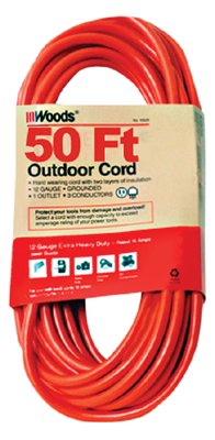 Outdoor Round Vinyl Extension Cord, 100 ft, 1 Outlet, Orange 860-530