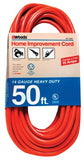 Outdoor Round Vinyl Extension Cord, 50 ft, 1 Outlet, Orange 860-626